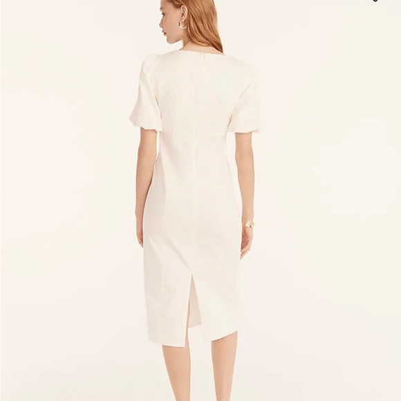 J.CREW puff-sleeve CUTOUT dress IVORY cocktail STRETCH Chino 14 NWT - Picture 2 of 3